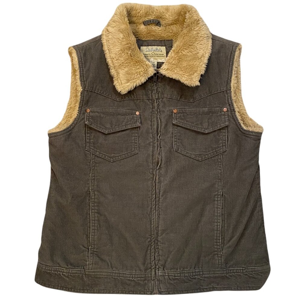 Cabela’s Corduroy Sherpa Trucker Vest Olive Chore Barn Ranch Utility Western-L